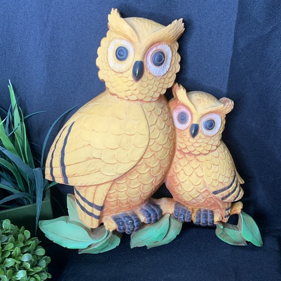 Set of 2 vintage Homco 1976 horned owl wall plaques / wall decor - Picture 3 of 8